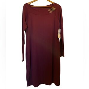 LAUREN RALPH LAUREN Burgundy Red Boat Neck Long Sleeve Cotton Knit Dress - Sz XL